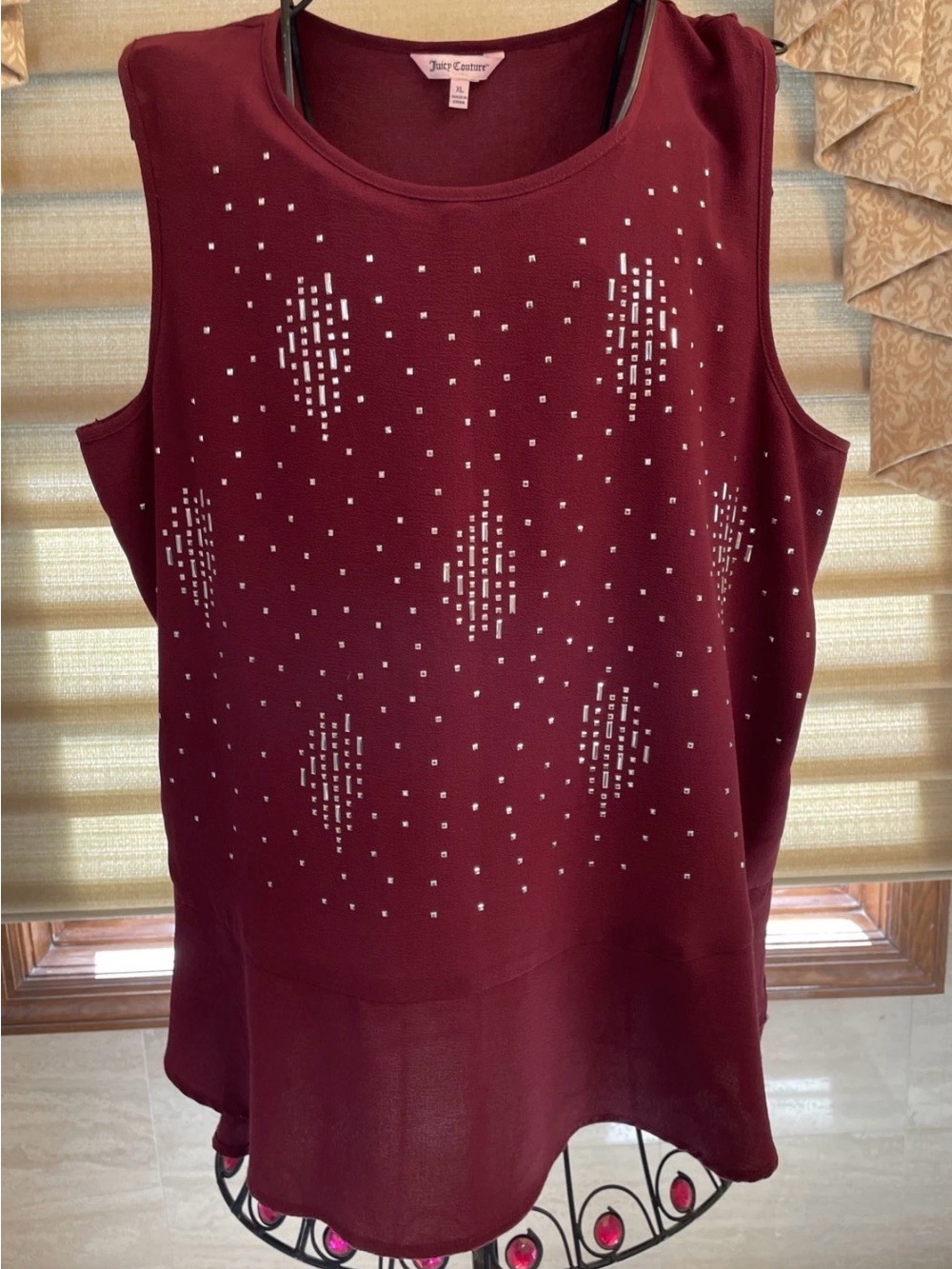 Juicy Couture Women's Sleeveless Embellished Shell Top in Burgundy Size XL